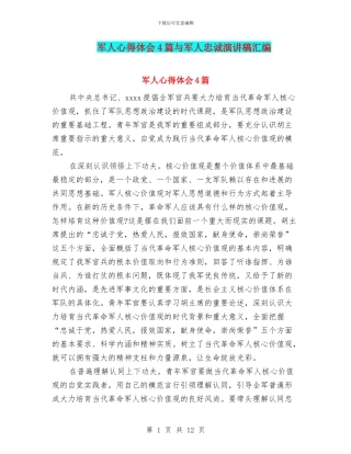 军人心得体会4篇与军人忠诚演讲稿汇编
