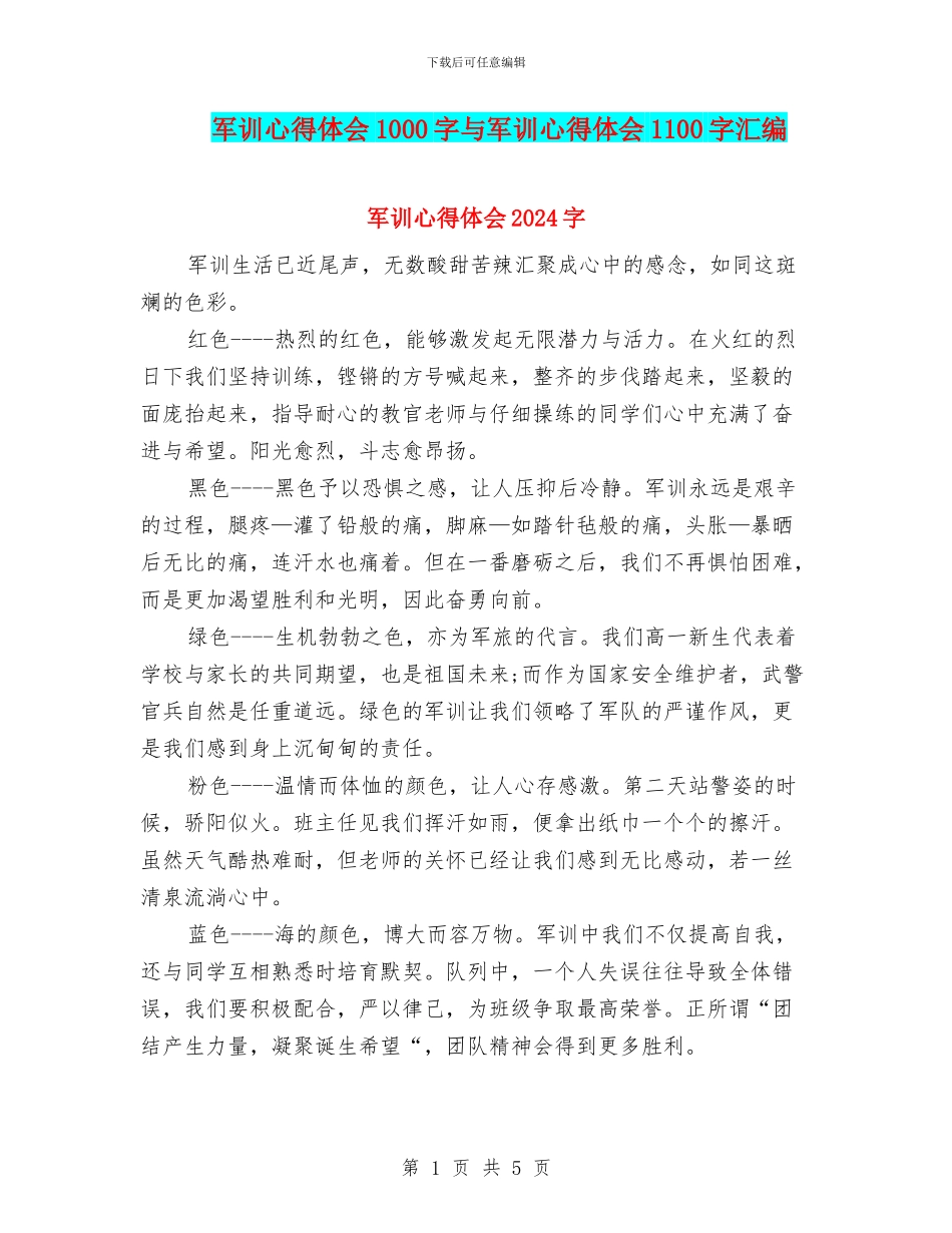 军训心得体会1000字与军训心得体会1100字汇编_第1页