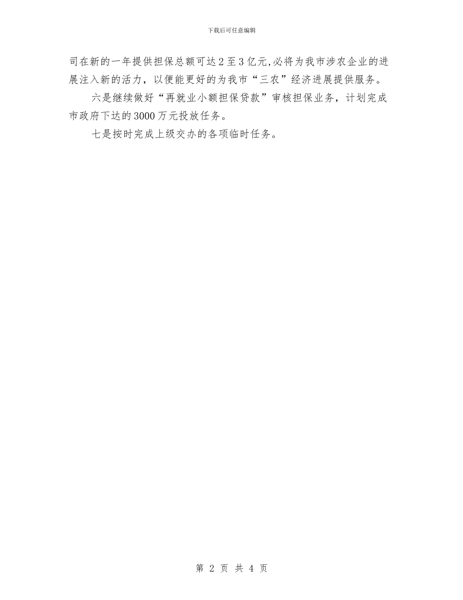 农业信用担保公司年度工作计划与农业信用担保公司年终工作重点汇编_第2页