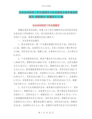 农业农村经济工作自查报告与农业副县长某年度述职报告