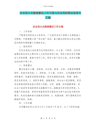 农业局火灾隐患整治工作方案与农业局经管站承诺书汇编