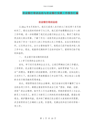 农业银行培训总结与农业银行实践工作报告汇编