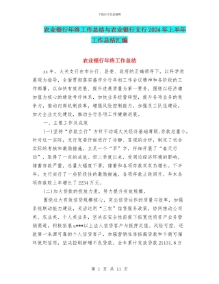 农业银行年终工作总结与农业银行支行2024年上半年工作总结汇编