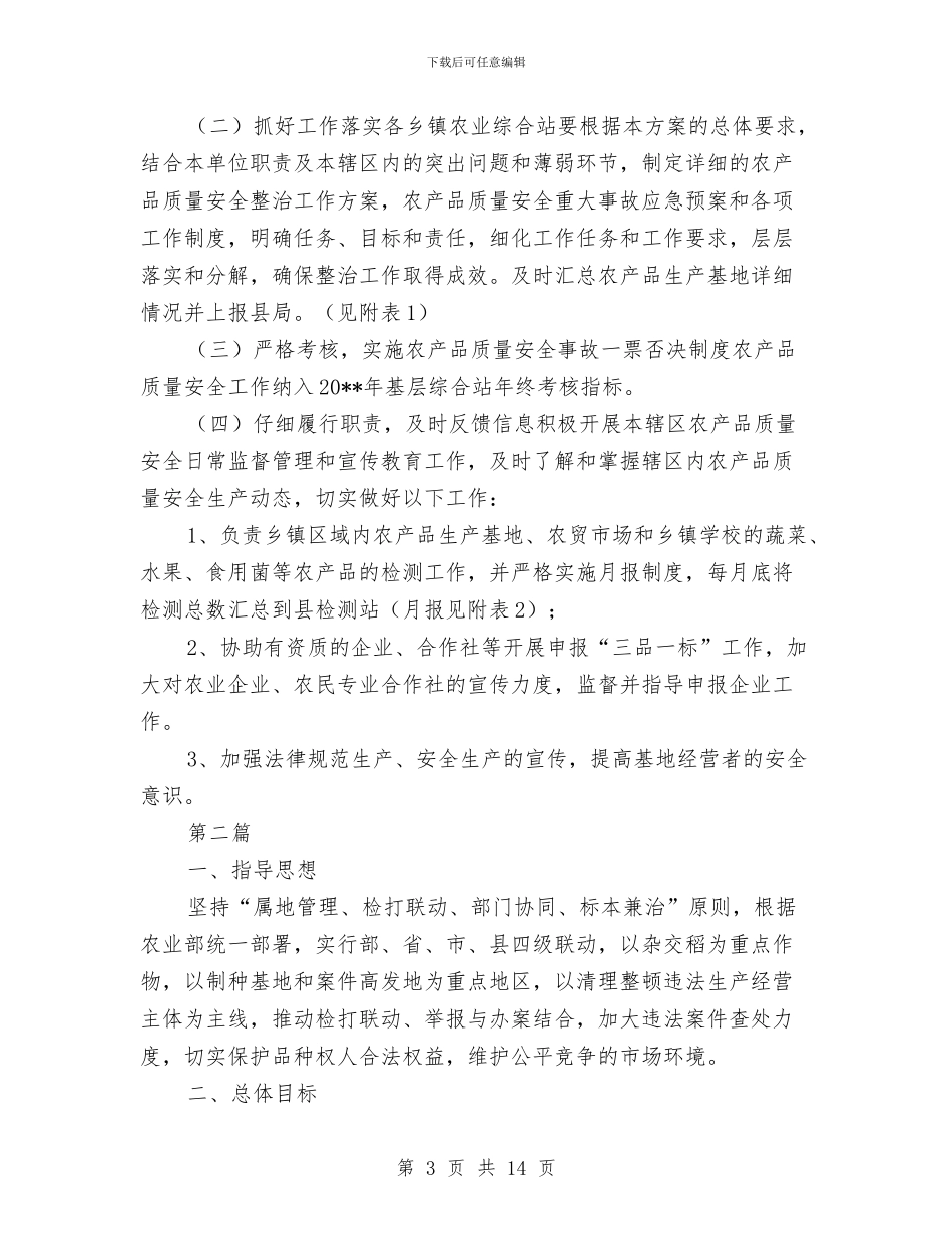 农产品质量监管工作方案3篇与农作物改种补种实施方案汇编_第3页