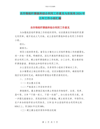 农作物秸秆禁烧和综合利用工作意见与农保局2024年上年工作小结汇编