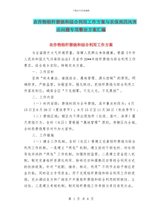 农作物秸秆禁烧和综合利用工作方案与农保局四风突出问题专项整治方案汇编