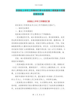 农保处上半年工作情况汇报与农保局三难现象专项整治报告汇编