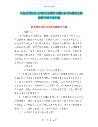 农保局四风突出问题专项整治方案与农保局廉能风险防控实施方案汇编