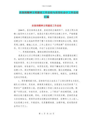 农保局精神文明建设工作总结与农信社会计工作总结汇编
