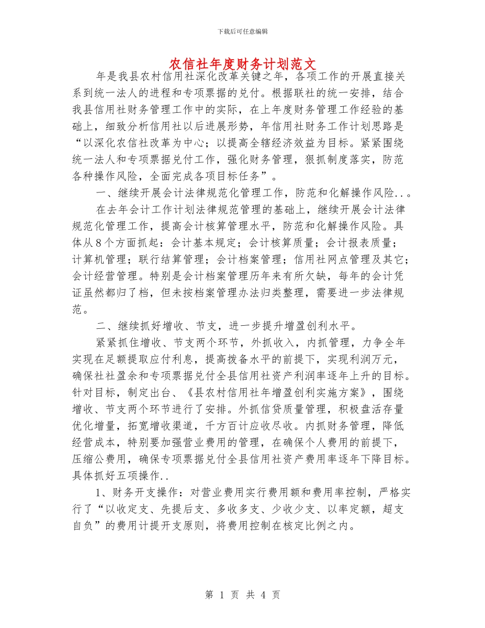 农信社年度财务计划范文_第1页