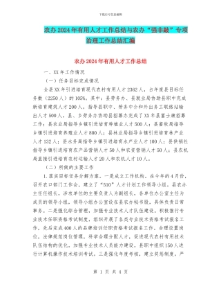 农办2024年实用人才工作总结与农办“强非敲”专项治理工作总结汇编