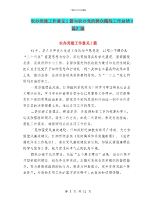 农办党建工作意见2篇与农办党的群众路线工作总结3篇汇编