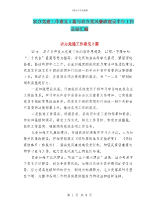 农办党建工作意见2篇与农办党风廉政建设半年工作总结汇编