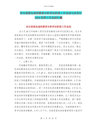 农办系统先进性教育分析评议阶段工作总结与农发行2024信贷工作总结汇编