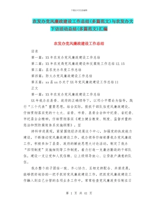 农发办党风廉政建设工作总结与农发办大下访活动总结(多篇范文)汇编