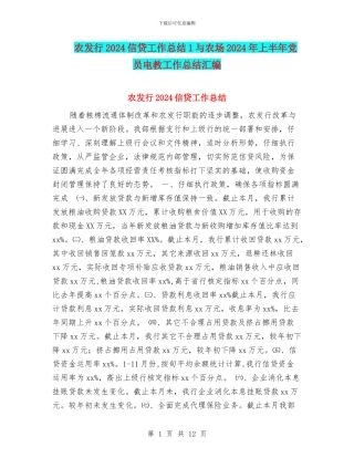 农发行2024信贷工作总结1与农场2024年上半年党员电教工作总结汇编