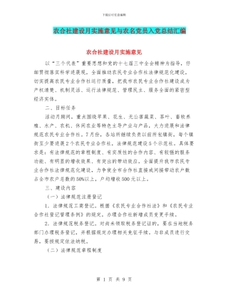 农合社建设月实施意见与农名党员入党总结汇编