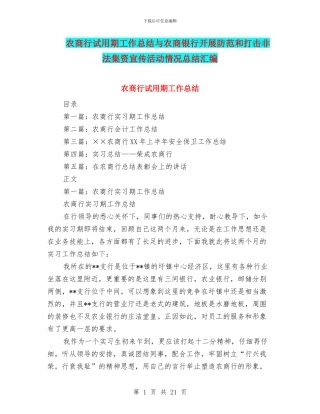 农商行试用期工作总结与农商银行开展防范和打击非法集资宣传活动情况总结汇编