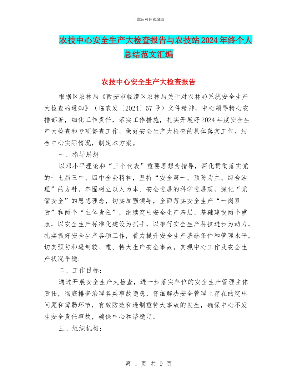 农技中心安全生产大检查报告与农技站2024年终个人总结范文汇编_第1页