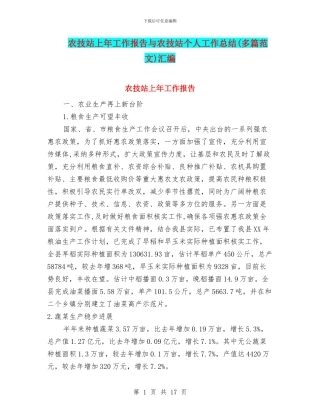 农技站上年工作报告与农技站个人工作总结汇编