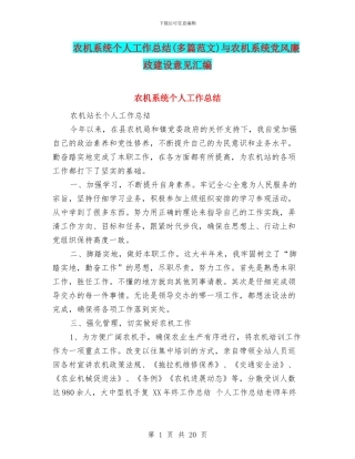 农机系统个人工作总结与农机系统党风廉政建设意见汇编