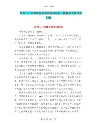 农村三八红旗手代表讲话稿与农村三资管理工作报告汇编