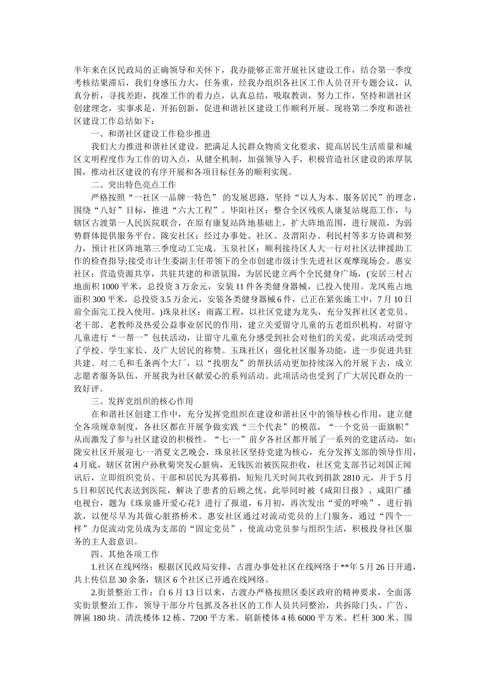 社区建设季度工作总结范文_第1页