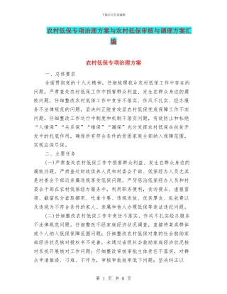 农村低保专项治理方案与农村低保审核与调理方案汇编