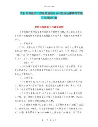 农村低保救助工作紧急通知与农村低保规范管理工作通知汇编