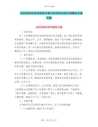 农村低保补差式救助方案与农村低电压专项整治方案汇编