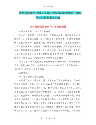 农村信用联社2024年工作计划安排与农村党员干部培训工作计划范文汇编