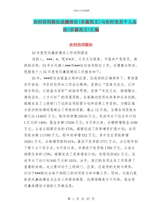 农村信用联社述廉报告与农村党员个人总结(多篇范文)汇编