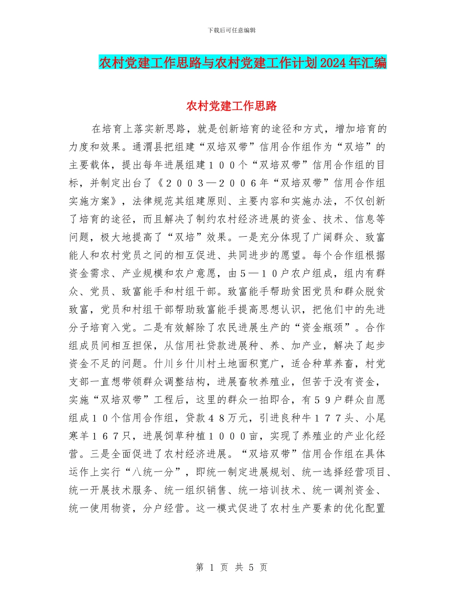 农村党建工作思路与农村党建工作计划2024年汇编_第1页