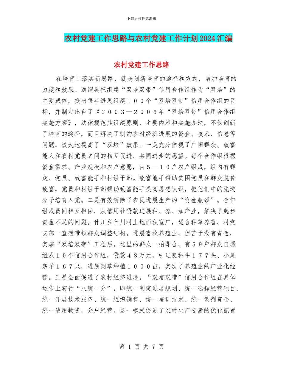 农村党建工作思路与农村党建工作计划2024汇编_第1页