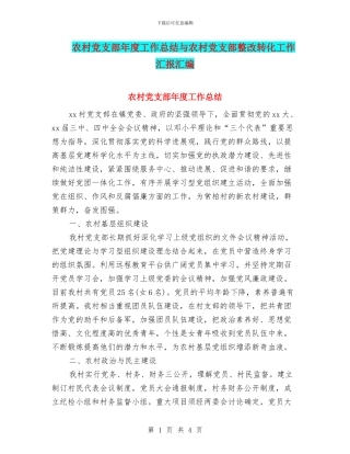 农村党支部年度工作总结与农村党支部整改转化工作汇报汇编