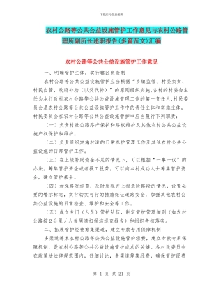 农村公路等公共公益设施管护工作意见与农村公路管理所副所长述职报告汇编