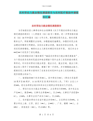 农村劳动力就业情况调查报告与农村医疗救助申请报告汇编