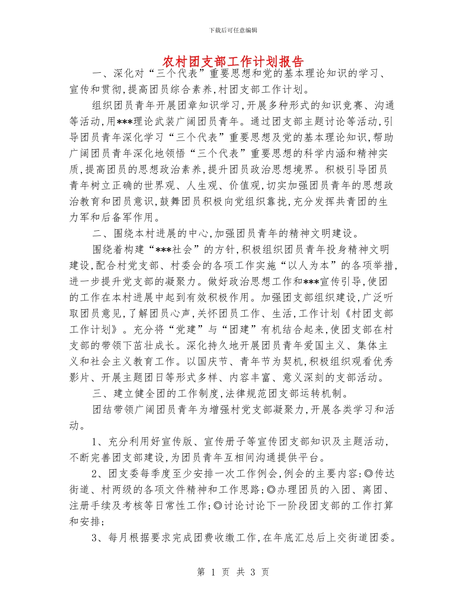 农村团支部工作计划报告_第1页