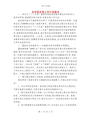 农村团支部工作计划报告