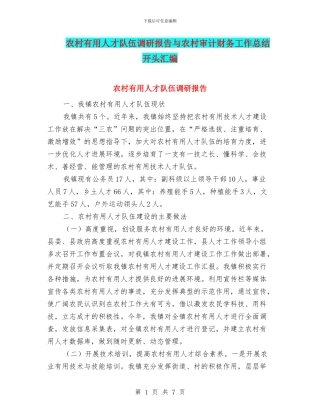 农村实用人才队伍调研报告与农村审计财务工作总结开头汇编