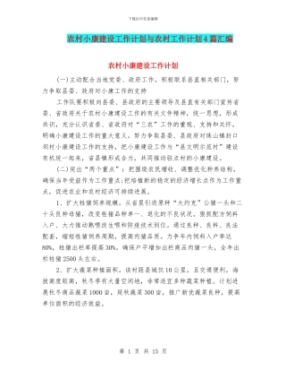 农村小康建设工作计划与农村工作计划4篇汇编