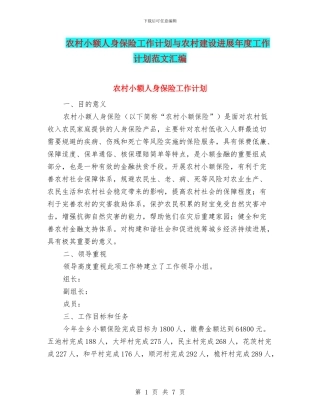 农村小额人身保险工作计划与农村建设发展年度工作计划范文汇编