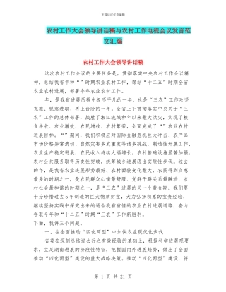 农村工作大会领导讲话稿与农村工作电视会议发言范文汇编