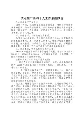 试点推广活动个人工作总结报告