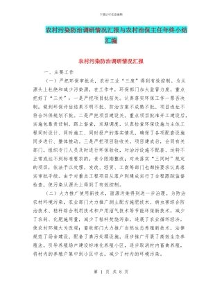 农村污染防治调研情况汇报与农村治保主任年终小结汇编