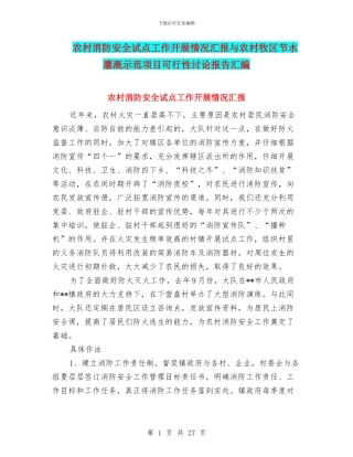 农村消防安全试点工作开展情况汇报与农村牧区节水灌溉示范项目可行性研究报告汇编