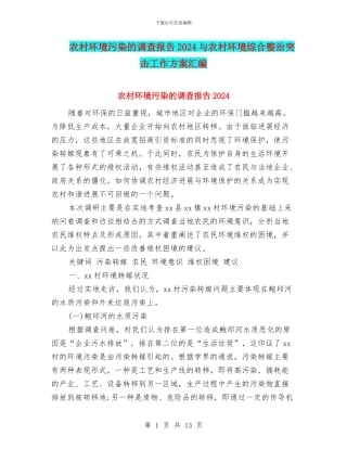 农村环境污染的调查报告2024与农村环境综合整治突击工作方案汇编
