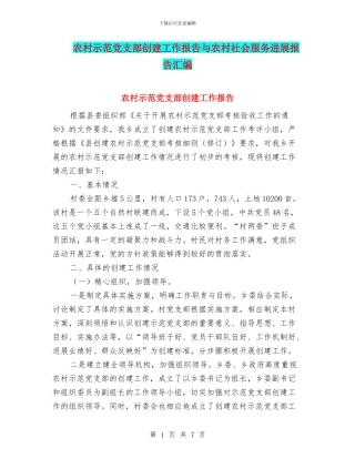 农村示范党支部创建工作报告与农村社会服务发展报告汇编