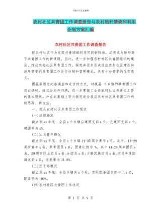 农村社区共青团工作调查报告与农村秸秆禁烧和利用企划方案汇编