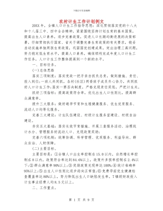 农村计生工作计划例文